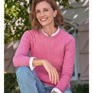 Cashmere Merino Pink Cable Crew Neck Knit pullover Sweater Woolovers size L NWT